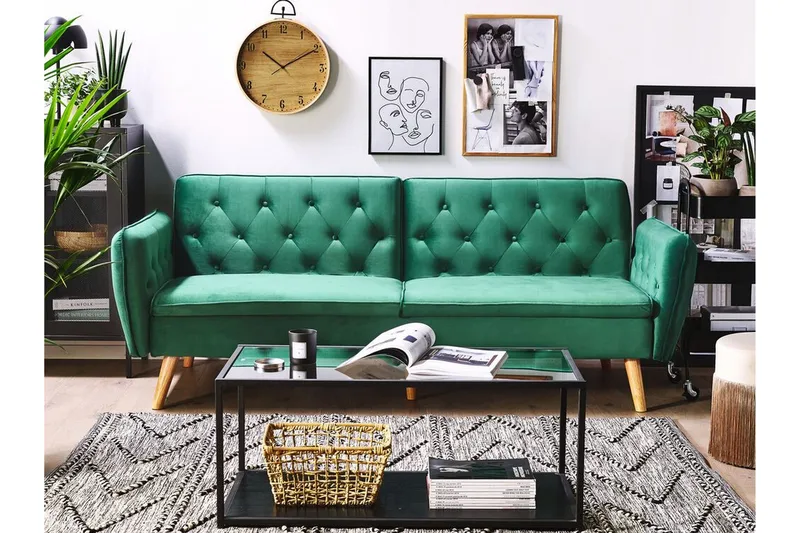 Bardu 2-seters Sovesofa - Fløyel/Mørkegrønn - Møbler - Sofaer - Sovesofaer - 2 seters sovesofa