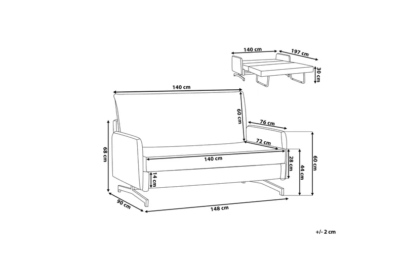 Belfast Sovesofa 148 cm - Grå - Møbler - Sofaer - Sovesofaer - 2 seters sovesofa