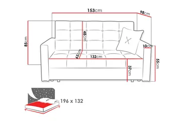 Bensbyn 2-seter Rektangulær Sovesofa 132x196 cm med Oppbevaring i Stoff - Grå - Møbler - Sofaer - Sovesofaer - 2 seters sovesofa