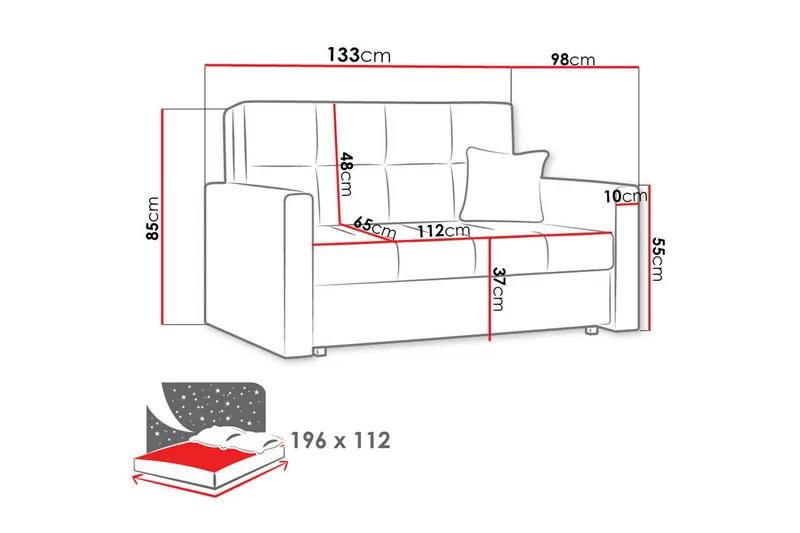 Bensbyn 2-seter Sovesofa 112x196 cm med Oppbevaring i Stoff - Grå - Møbler - Sofaer - Sovesofaer - 2 seters sovesofa
