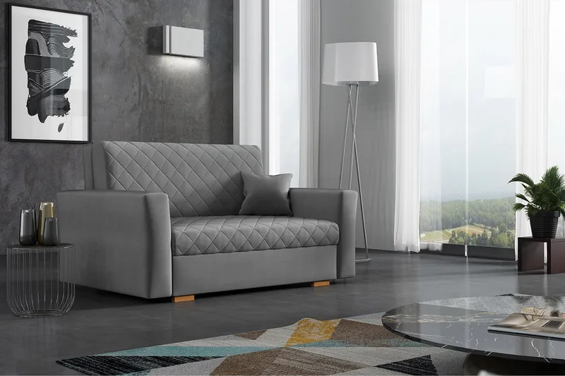 Bensbyn 2-seter Sovesofa 115x196 cm Sovbar Diamantsydd i Fløyel - Grå - Møbler - Sofaer - Sovesofaer - 2 seters sovesofa