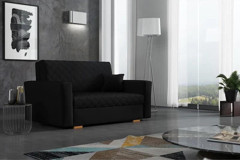 Bensbyn 2-seter Sovesofa 115x196 cm Sovbar Rutemønster i Stoff - Sort - Møbler - Sofaer - Sovesofaer - 2 seters sovesofa