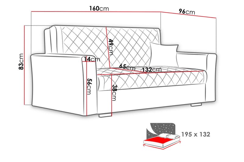 Bensbyn 2-seter Sovesofa 132x196 cm Sovbar Diamantsteppet i Stoff - Grå - Møbler - Sofaer - Sovesofaer - 2 seters sovesofa