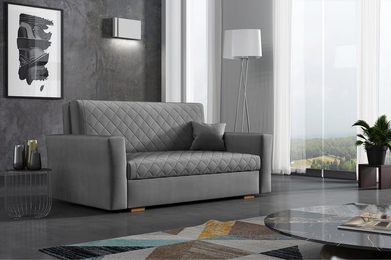 Bensbyn 2-seter Sovesofa 132x196 cm Sovbar Diamantsteppet i Stoff - Grå - Møbler - Sofaer - Sovesofaer - 2 seters sovesofa