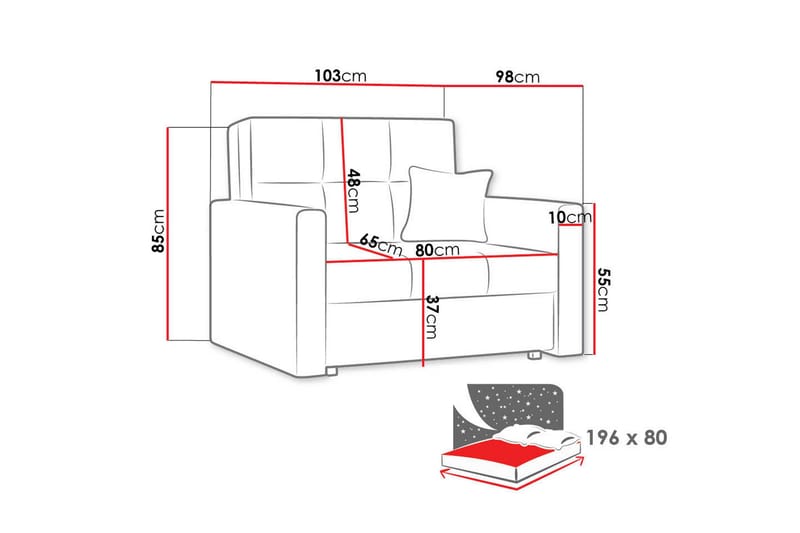Bensbyn 2-seter Sovesofa 80x196 cm med Oppbevaring i Stoff - Svart - Møbler - Sofaer - Sovesofaer - 2 seters sovesofa