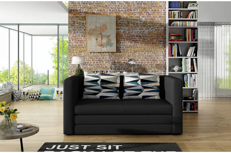 Bernueces 2-seter Rektangulær Sovesofa 110x210 cm i Stoff, Svart