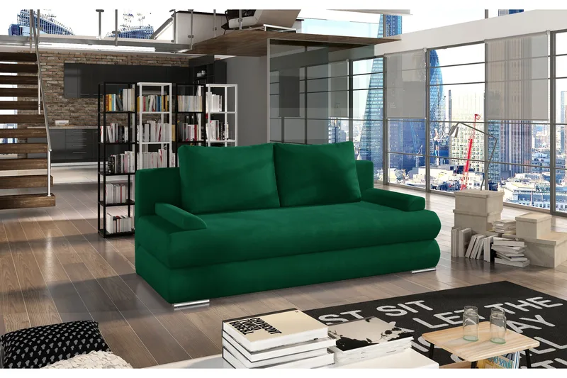 Crespos 2-seter Sovesofa 140x200 cm med Oppbevaring i Stoff, Grønn
