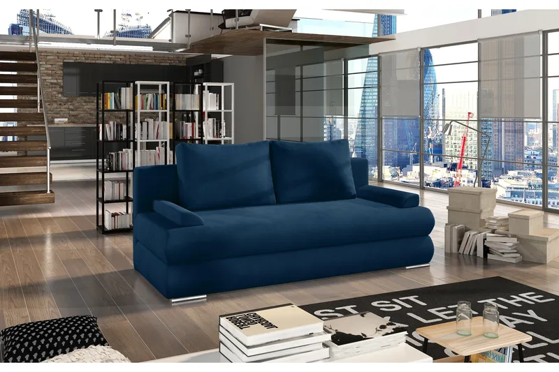 Crespos 2-seters Sovesofa 140x200 cm med Oppbevaring i Plysj, Blå
