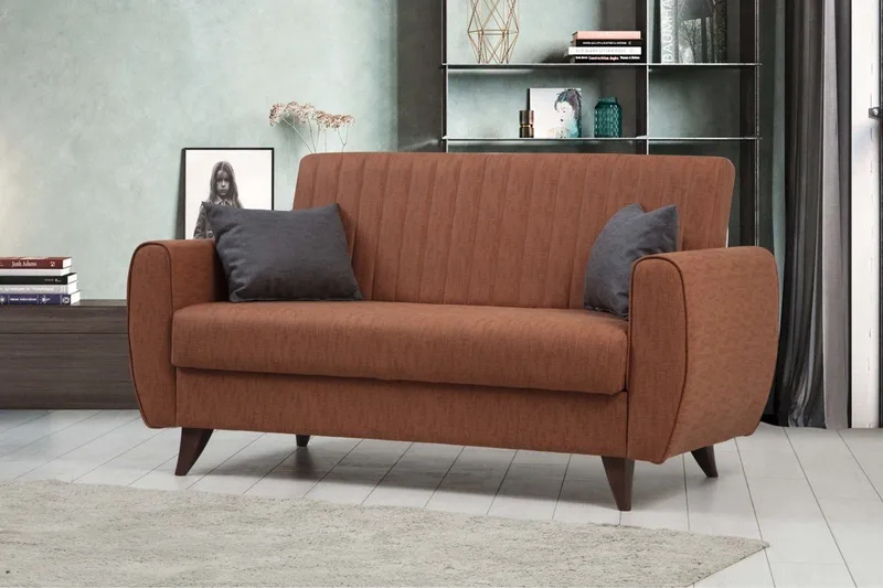 Dalima 2-seter Sovesofa 55x125 cm med Oppbevaring i Stoff - Terrakotta - Møbler - Sofaer - Sovesofaer - 2 seters sovesofa