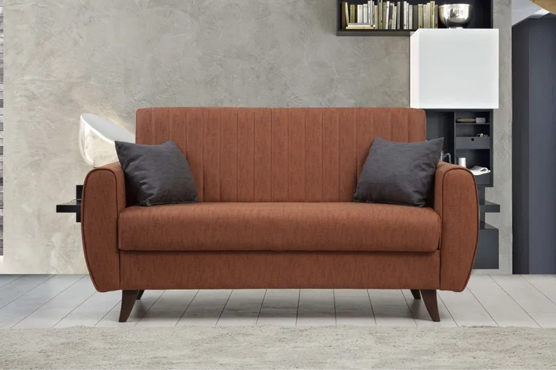 Dalima 2-seter Sovesofa 55x125 cm med Oppbevaring i Stoff, Terrakotta