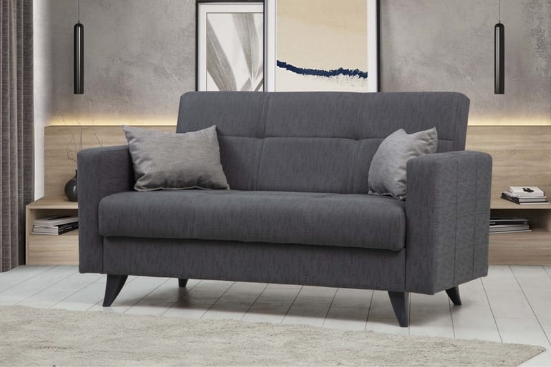 Darcia 2-seter Sovesofa 55x125 cm med Oppbevaring i Stoff - Antrasitt - Møbler - Sofaer - Sovesofaer - 2 seters sovesofa