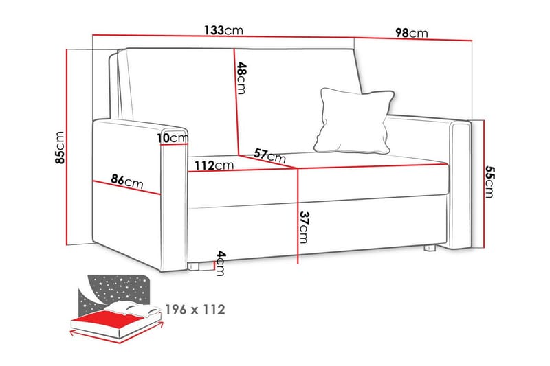 Denegal 2-seters Sovesofa - Lysegrå - Møbler - Sofaer - Sovesofaer - 2 seters sovesofa