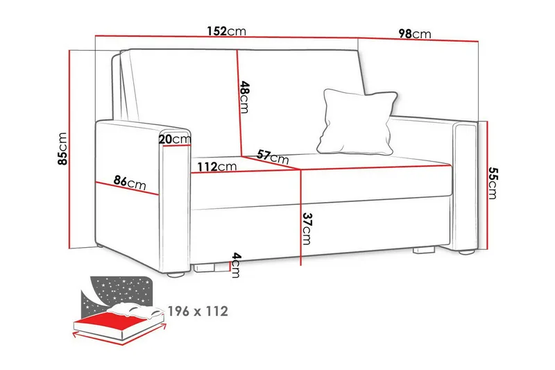 Denegal 2-sits Bäddsoffa NO_BRAND Dark grey - Møbler - Sofaer - Sovesofaer - 2 seters sovesofa