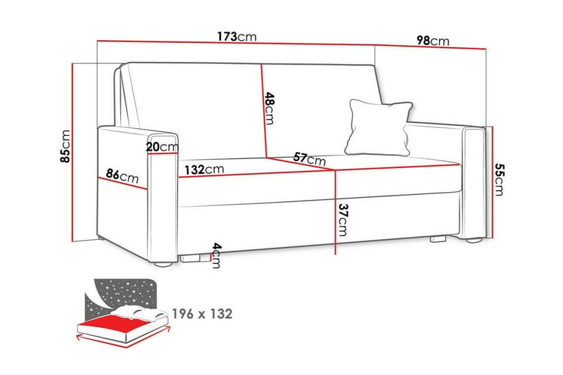 Denegal 2-sits Bäddsoffa NO_BRAND Light brown - Møbler - Sofaer - Sovesofaer - 2 seters sovesofa
