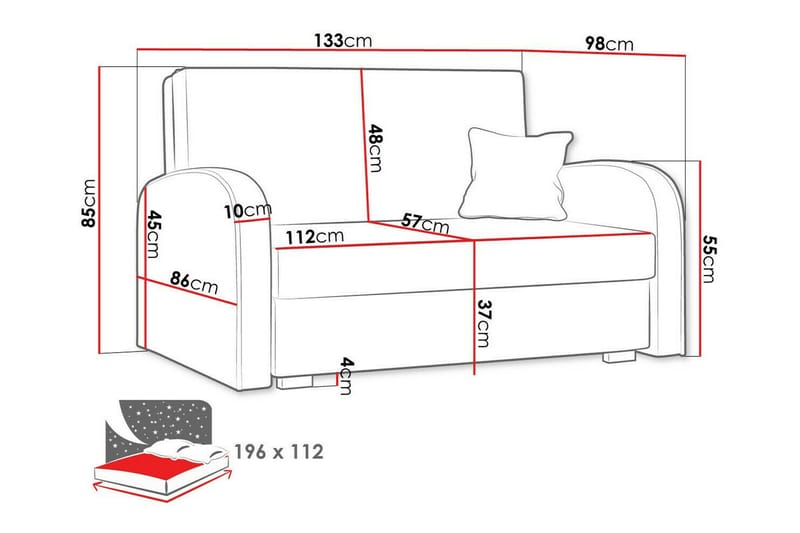 Denegal 2-sits Bäddsoffa NO_BRAND Ljusgrå - Møbler - Sofaer - Sovesofaer - 2 seters sovesofa