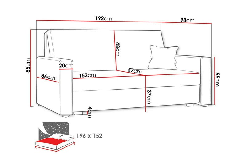 Denegal 2-sits Bäddsoffa NO_BRAND Yellow - Møbler - Sofaer - Sovesofaer - 2 seters sovesofa