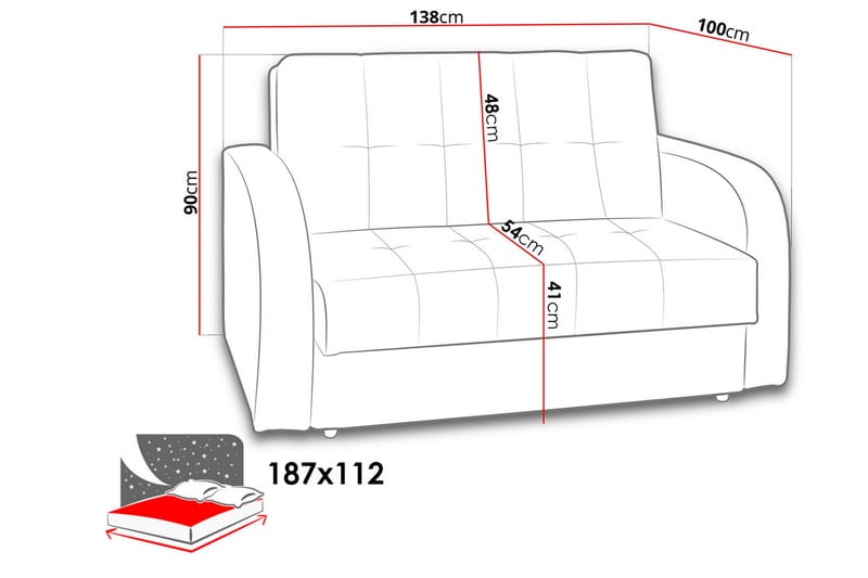 Dileo Sofa - 2 seters sovesofa