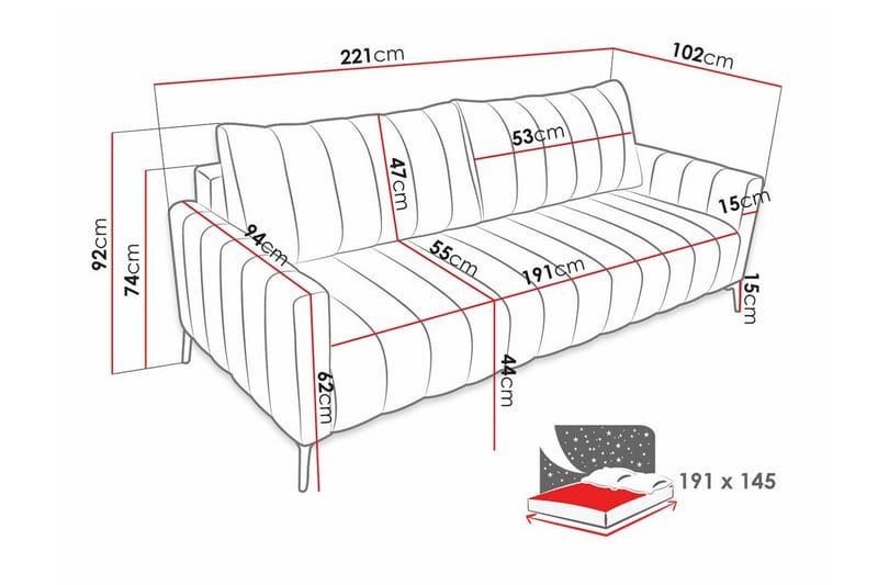 Graystone 2-sits Bäddsoffa NO_BRAND Beige/Light beige - Møbler - Sofaer - Sovesofaer - 2 seters sovesofa