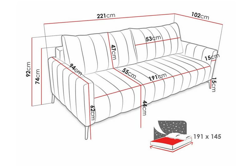 Graystone 2-sits Bäddsoffa NO_BRAND Ljusgrå - Møbler - Sofaer - Sovesofaer - 2 seters sovesofa