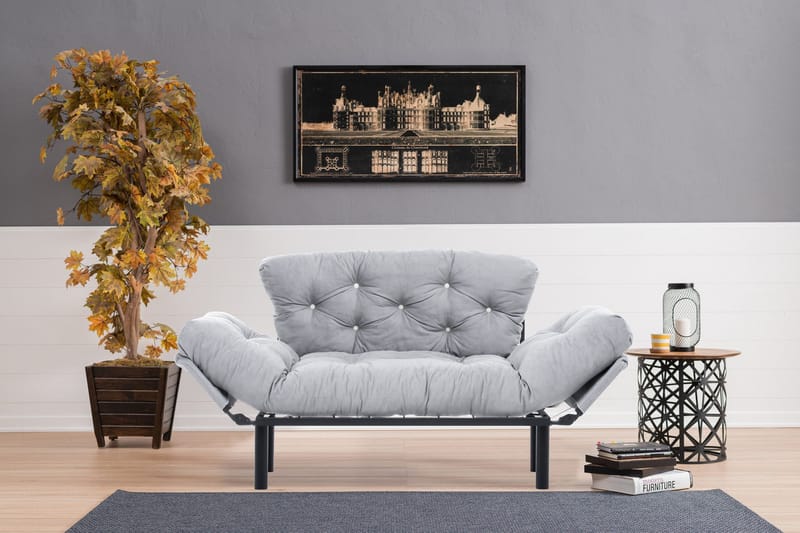 Jenica 2-seter Utklappbar Sovesofa i Stoff med Metallben - Grå - Møbler - Sofaer - Sovesofaer - 2 seters sovesofa