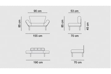 Jenica 2-seter Utklappbar Sovesofa i Stoff med Metallben - Grå - Møbler - Sofaer - Sovesofaer - 2 seters sovesofa