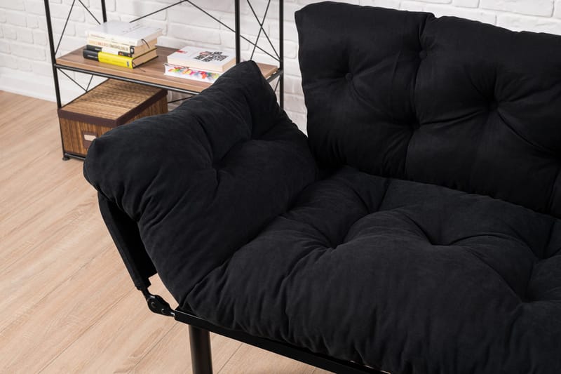 Jenica 2-seter Utklappbar Sovesofa i Stoff med Metallben - Svart - Møbler - Sofaer - Sovesofaer - 2 seters sovesofa