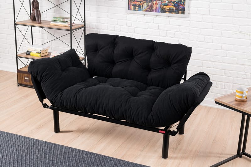 Jenica 2-seter Utklappbar Sovesofa i Stoff med Metallben - Svart - Møbler - Sofaer - Sovesofaer - 2 seters sovesofa