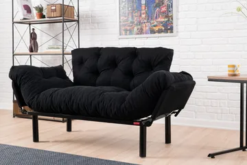 Jenica 2-seter Utklappbar Sovesofa i Stoff med Metallben - Svart - Møbler - Sofaer - Sovesofaer - 2 seters sovesofa