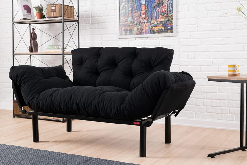 Jenica 2-seter Utklappbar Sovesofa i Stoff med Metallben - Svart - Møbler - Sofaer - Sovesofaer - 2 seters sovesofa