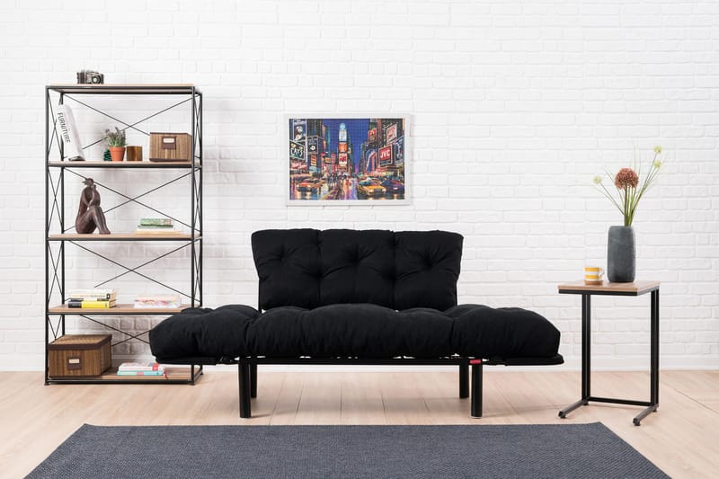 Jenica 2-seter Utklappbar Sovesofa i Stoff med Metallben - Svart - Møbler - Sofaer - Sovesofaer - 2 seters sovesofa