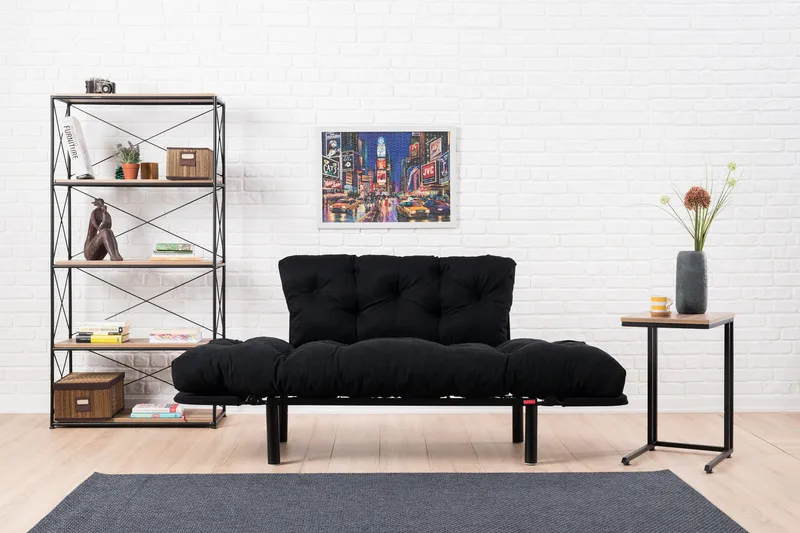Jenica 2-seter Utklappbar Sovesofa i Stoff med Metallben - Svart - Møbler - Sofaer - Sovesofaer - 2 seters sovesofa