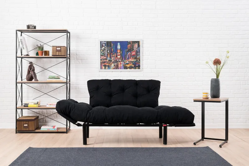 Jenica 2-seter Utklappbar Sovesofa i Stoff med Metallben - Svart - Møbler - Sofaer - Sovesofaer - 2 seters sovesofa