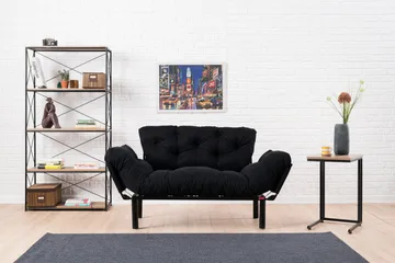 Jenica 2-seter Utklappbar Sovesofa i Stoff med Metallben - Svart - Møbler - Sofaer - Sovesofaer - 2 seters sovesofa