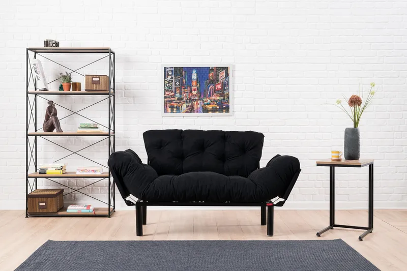 Jenica 2-seter Utklappbar Sovesofa i Stoff med Metallben - Svart - Møbler - Sofaer - Sovesofaer - 2 seters sovesofa