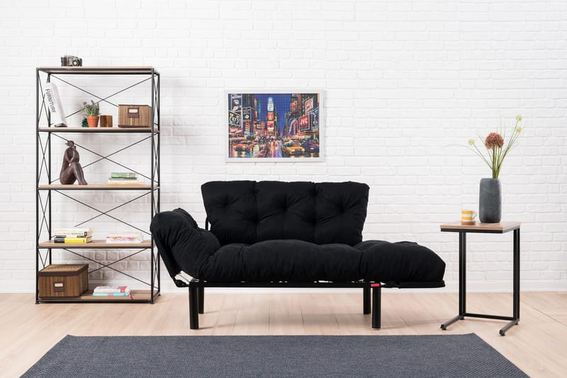 Jenica 2-seter Utklappbar Sovesofa i Stoff med Metallben - Svart - Møbler - Sofaer - Sovesofaer - 2 seters sovesofa