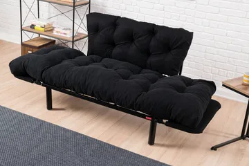 Jenica 2-seter Utklappbar Sovesofa i Stoff med Metallben - Svart - Møbler - Sofaer - Sovesofaer - 2 seters sovesofa