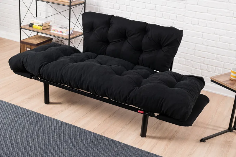 Jenica 2-seter Utklappbar Sovesofa i Stoff med Metallben - Svart - Møbler - Sofaer - Sovesofaer - 2 seters sovesofa