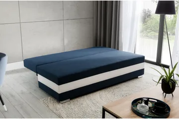 Karolez 3-seter Rektangulær Sovesofa med Bladmønstrede Puter i Stoff - Blå|Hvit - Møbler - Sofaer - Sovesofaer - 2 seters sovesofa