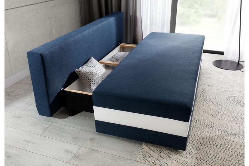 Karolez 3-seter Rektangulær Sovesofa med Bladmønstrede Puter i Stoff - Blå|Hvit - Møbler - Sofaer - Sovesofaer - 2 seters sovesofa