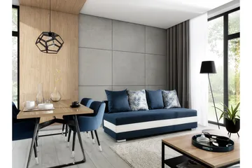 Karolez 3-seter Rektangulær Sovesofa med Bladmønstrede Puter i Stoff - Blå|Hvit - Møbler - Sofaer - Sovesofaer - 2 seters sovesofa