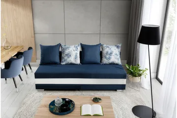 Karolez 3-seter Rektangulær Sovesofa med Bladmønstrede Puter i Stoff - Blå|Hvit - Møbler - Sofaer - Sovesofaer - 2 seters sovesofa