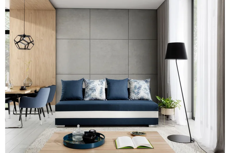 Karolez Sovesofa - Blå/Hvit - Møbler - Sofaer - Sovesofaer - 2 seters sovesofa