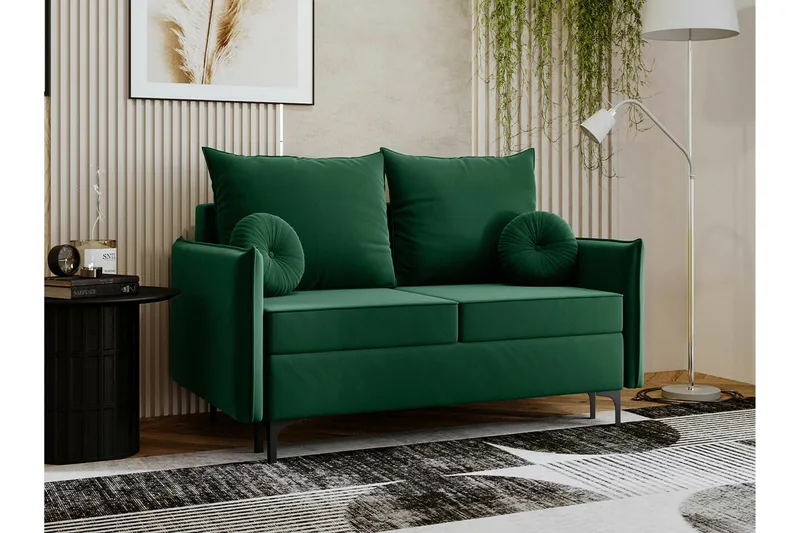 Knocklong 2-seter Sovesofa 129x140 cm med Oppbevaring i Fløyel - Grønn - Møbler - Sofaer - Sovesofaer - 2 seters sovesofa