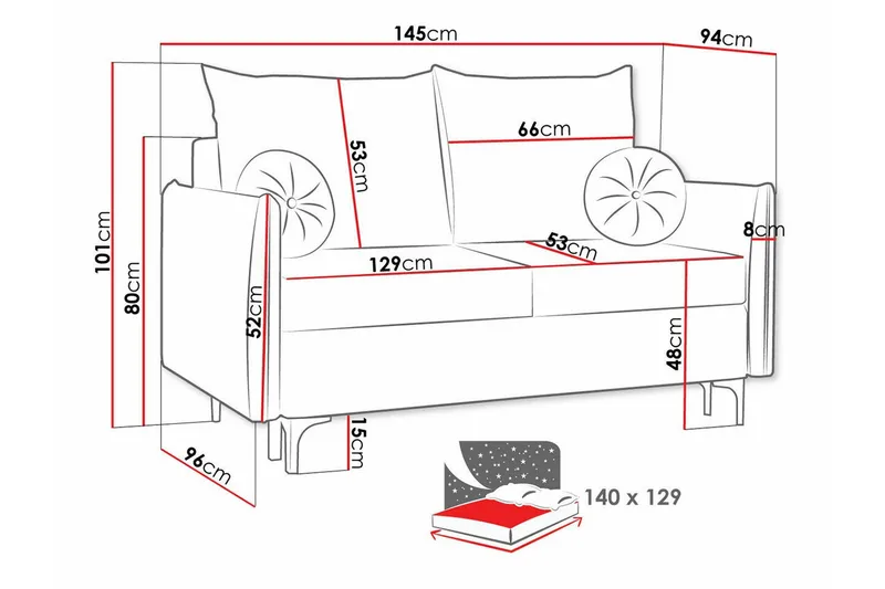Knocklong 2-seters Sovesofa 129x140 cm med Oppbevaring i Stoff - Grå - Møbler - Sofaer - Sovesofaer - 2 seters sovesofa