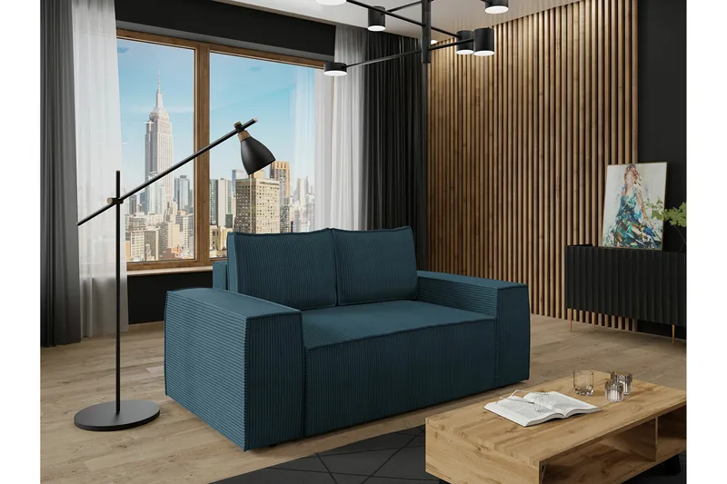 Knocklong 2-seters Sovesofa 132x152 cm med Oppbevaring i Kordfløyel - Blå - Møbler - Sofaer - Sovesofaer - 2 seters sovesofa