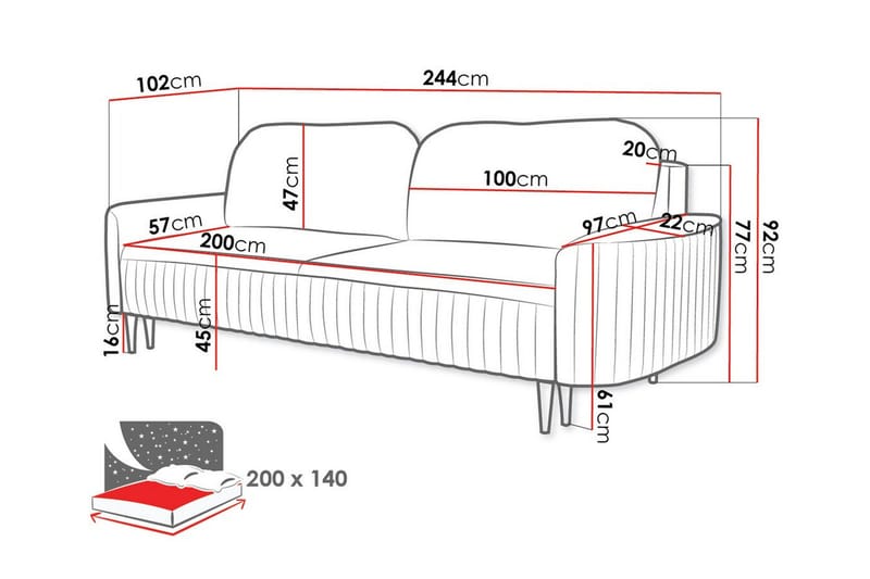 Laytown 2-sits Bäddsoffa NO_BRAND Dark grey - Møbler - Sofaer - Sovesofaer - 2 seters sovesofa