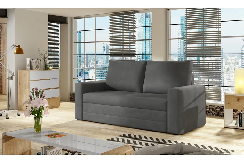 Lijan 2-seter Sovesofa 125x200 cm med Oppbevaring i Stoff, Grå