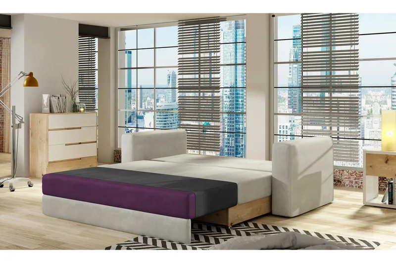 Lijan 2-seter Sovesofa 125x200 cm med Oppbevaring i Stoff - Grå - Møbler - Sofaer - Sovesofaer - 2 seters sovesofa