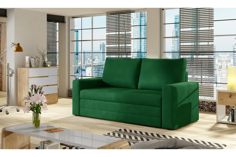 Lijan 2-seters Sovesofa 125x200 cm med Oppbevaring i Stoff, Grønn