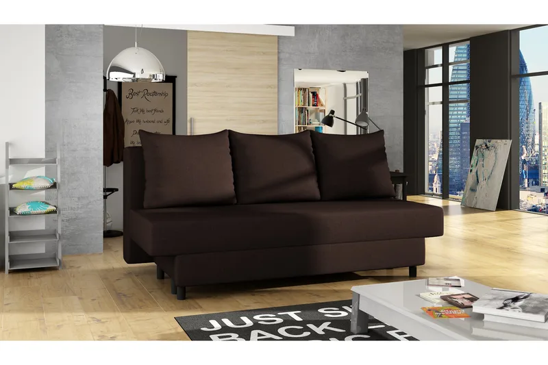 Rayez 3-seter Rektangulær Armløs Sovesofa i Stoff, Brun